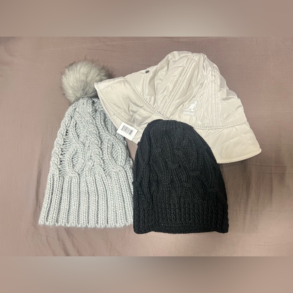 New Kangol Hat Quilted Bucket Hat Gap Cable Knit Poof Beanie pom pom hat